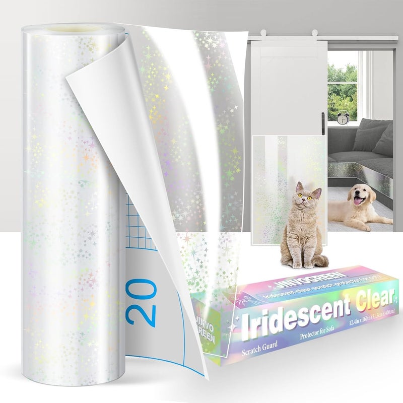 JINVOGREEN Iridescent Cat Scratch Furniture Protector, 160" x 12.4" Clear Anti Cat Scratch Protector, Thickened Self-Adhesive Furniture Cat Scratch Protector - Image 1